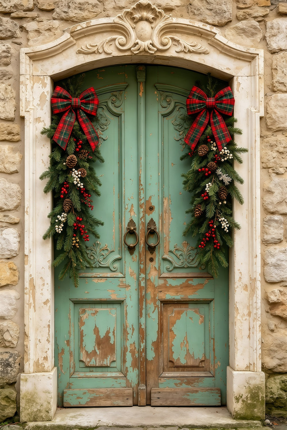 Décor De Porte De Noël Guirlande De Porte Verte Antique Décors De Noël Professionnels GQ69-25