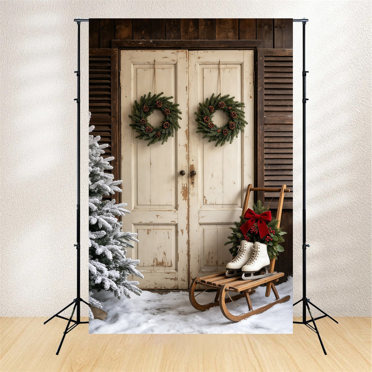 Décor De Noël De Porte De Grange Couronne De Porte Blanche Rustique Décors De Noël GQ69-32