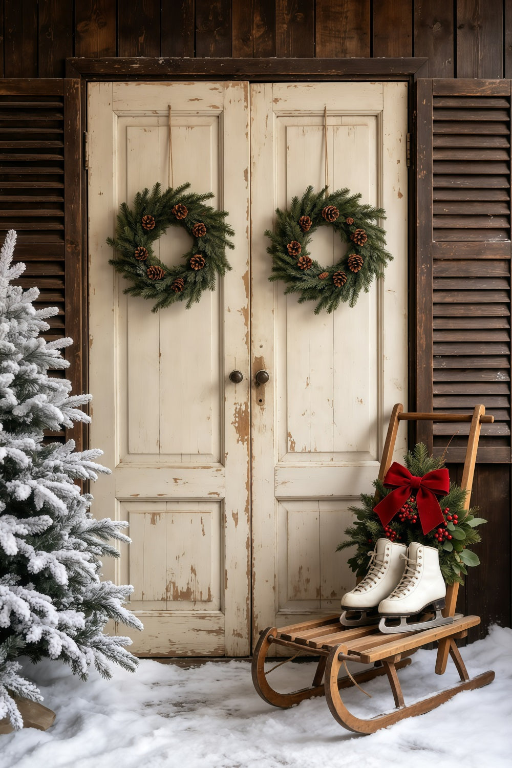 Décor De Noël De Porte De Grange Couronne De Porte Blanche Rustique Décors De Noël GQ69-32
