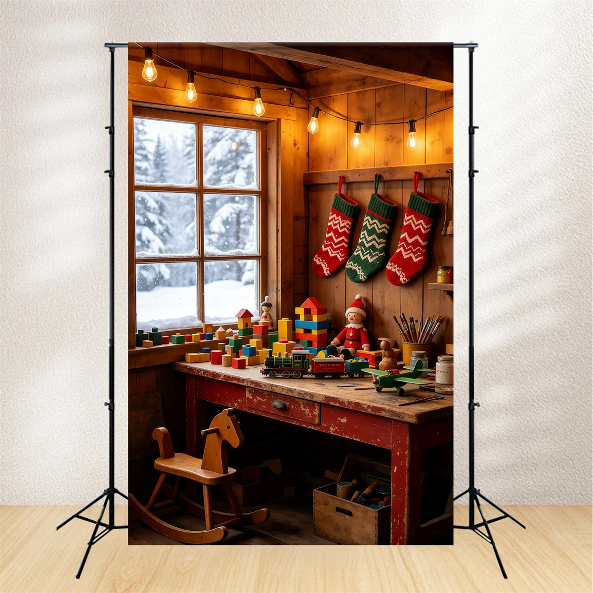Décor De Noël Rustique Coin Jeux Du Chalet Confortable Décor De Noël Intérieur GQ69-39