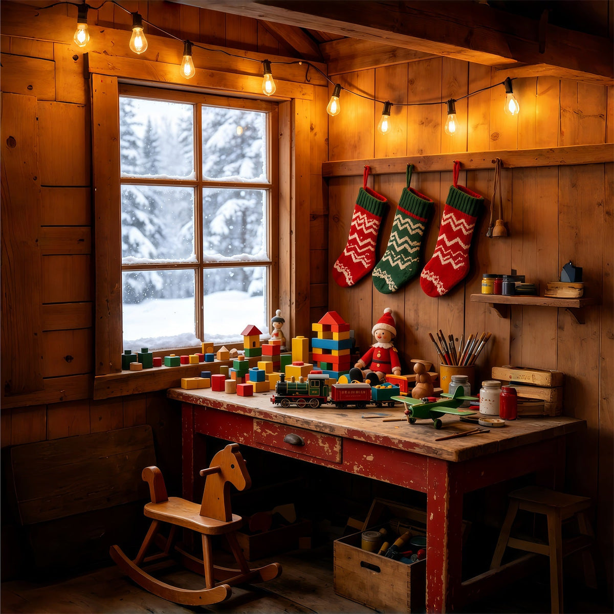 Décor De Noël Rustique Coin Jeux Du Chalet Confortable Décor De Noël Intérieur GQ69-39