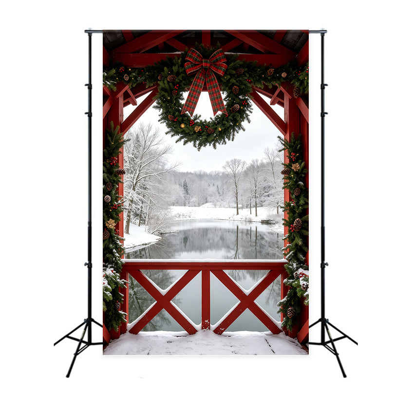 Décor De Noël D'Hiver Vue De La Couronne De Grange Enneigée Décors De Studio Pour Noël GQ69-40