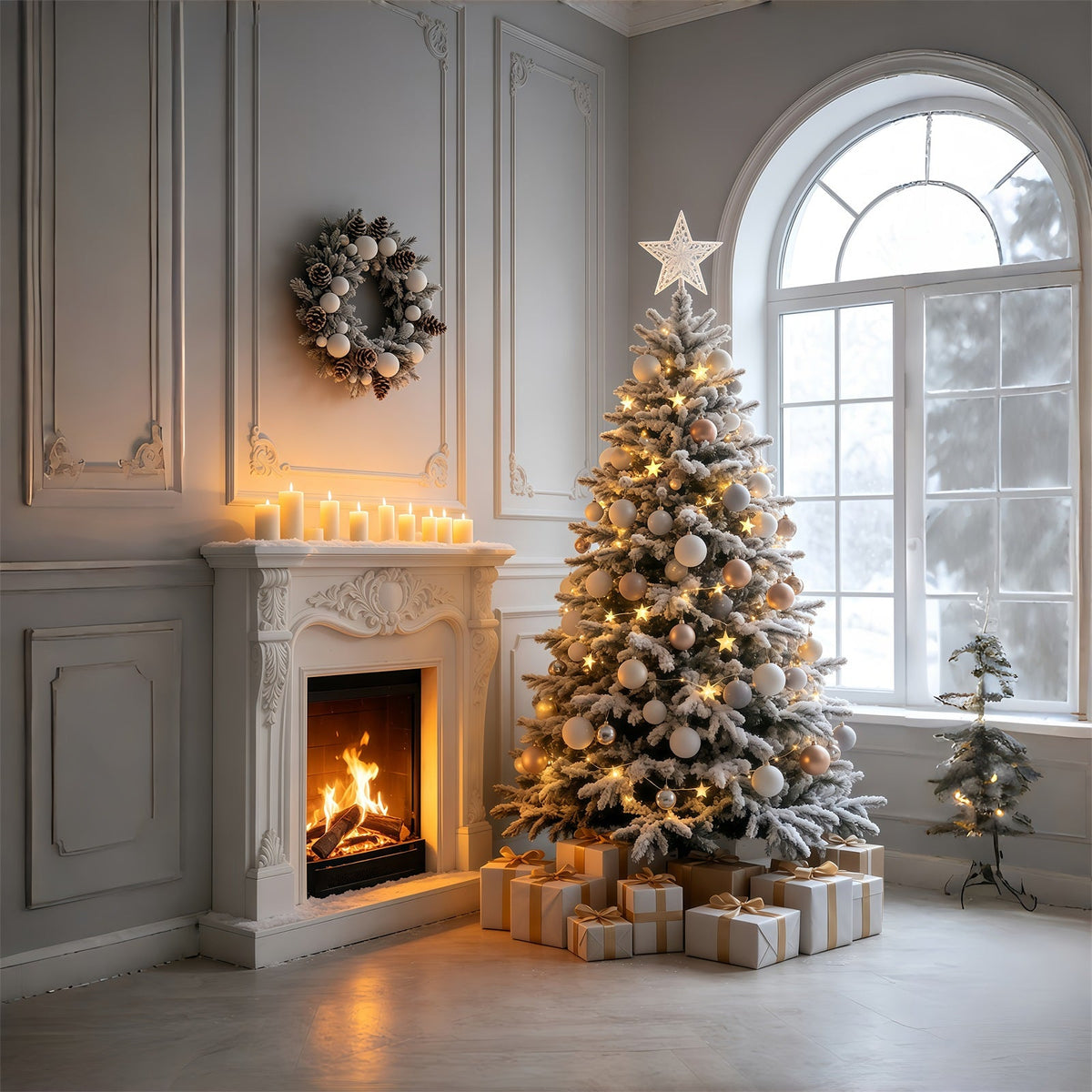 Décor De Noël Élégante Salle Avec Cheminée Et Arbre Décors De Noël Pour Photos GQ69-42