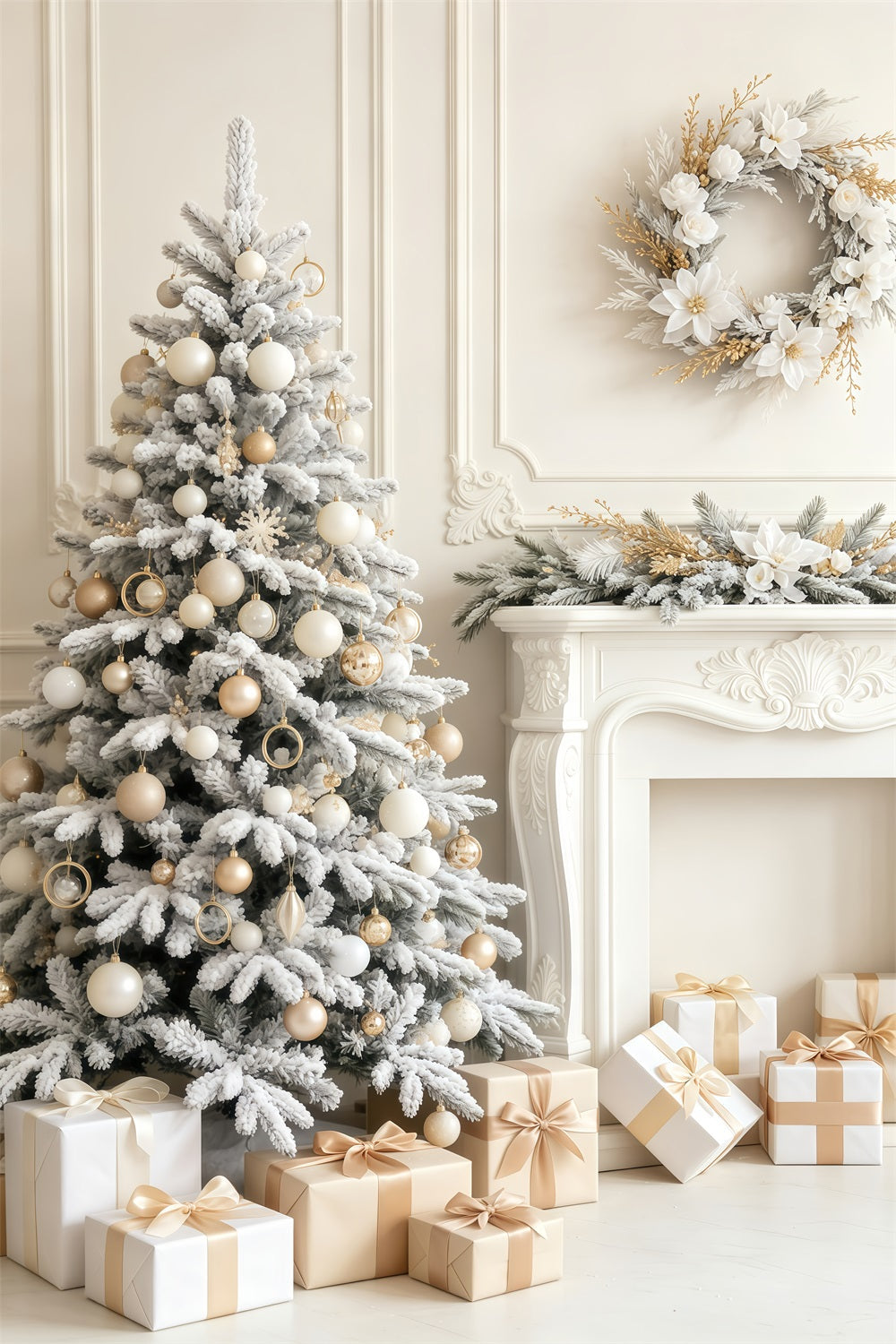 Décor De Noël Élégant Salle De La Cheminée De L'Arbre Blanc Enneigé Décor De Noël GQ69-56