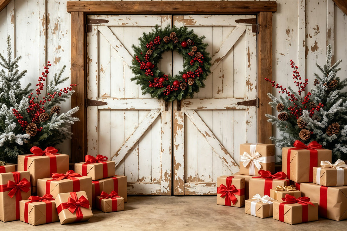 Décor De Porte De Grange De Noël Coffrets Cadeaux Rustiques De Grange Décors De Noël Pour Studio GQ69-6