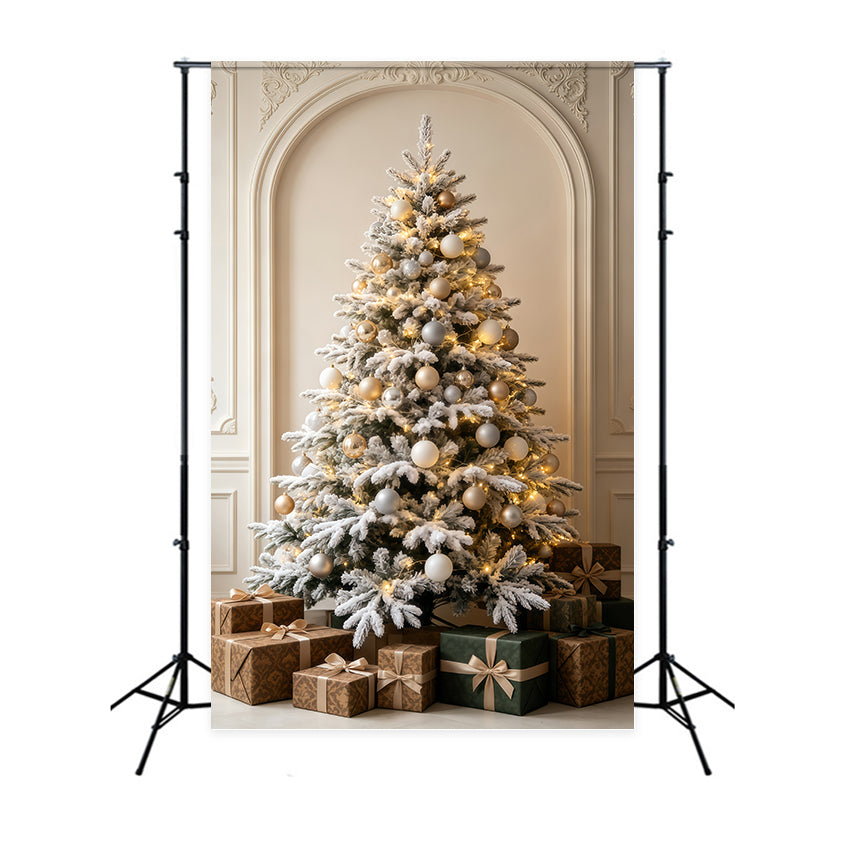 Fond De Décor De Noël Salle De La Cheminée De L'Arbre Blanc Enneigé Décor De Noël GQ69-60
