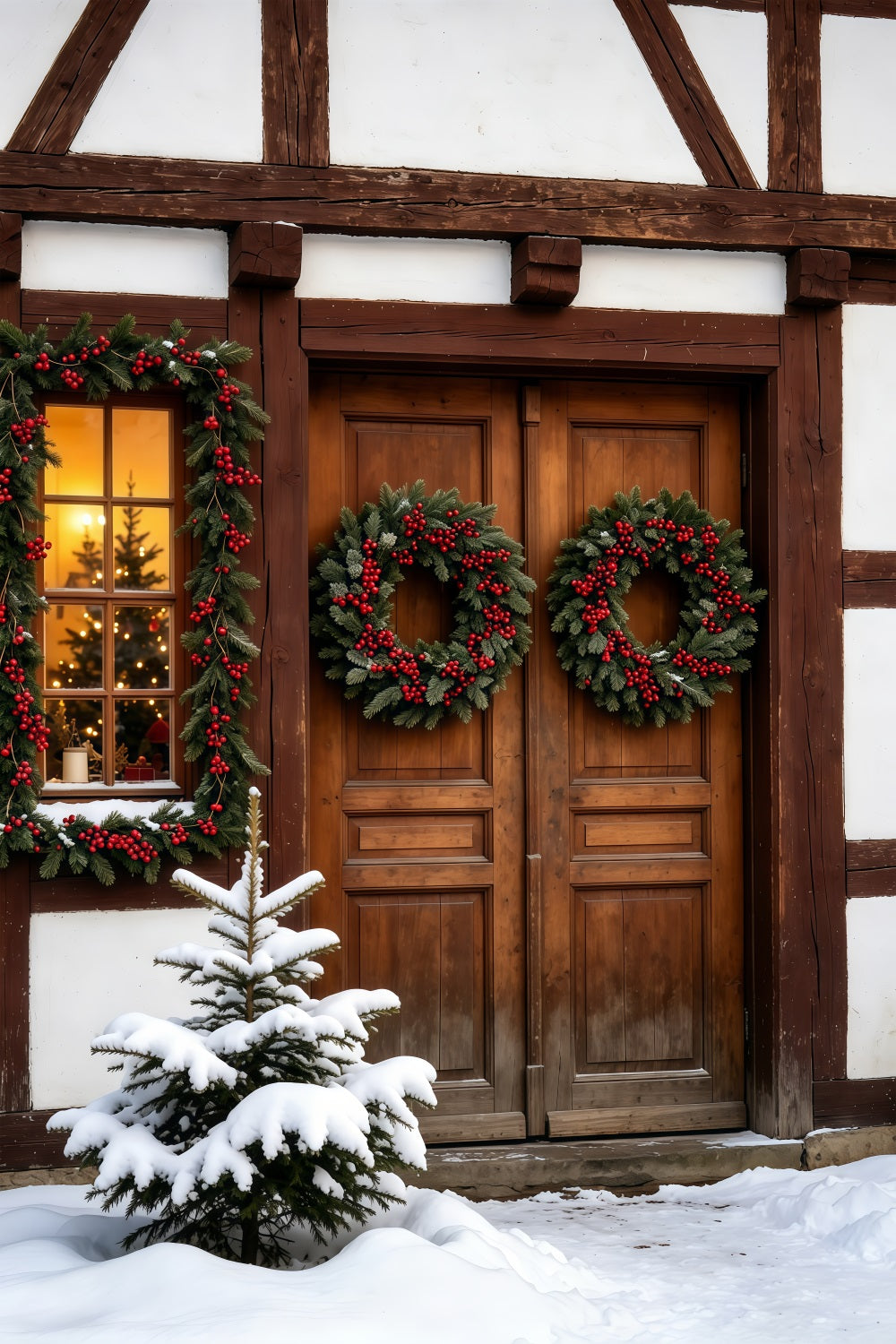 Décor En Bois De Noël Promenade En Traîneau Enneigée Décors Photographiques De Noël GQ69-63