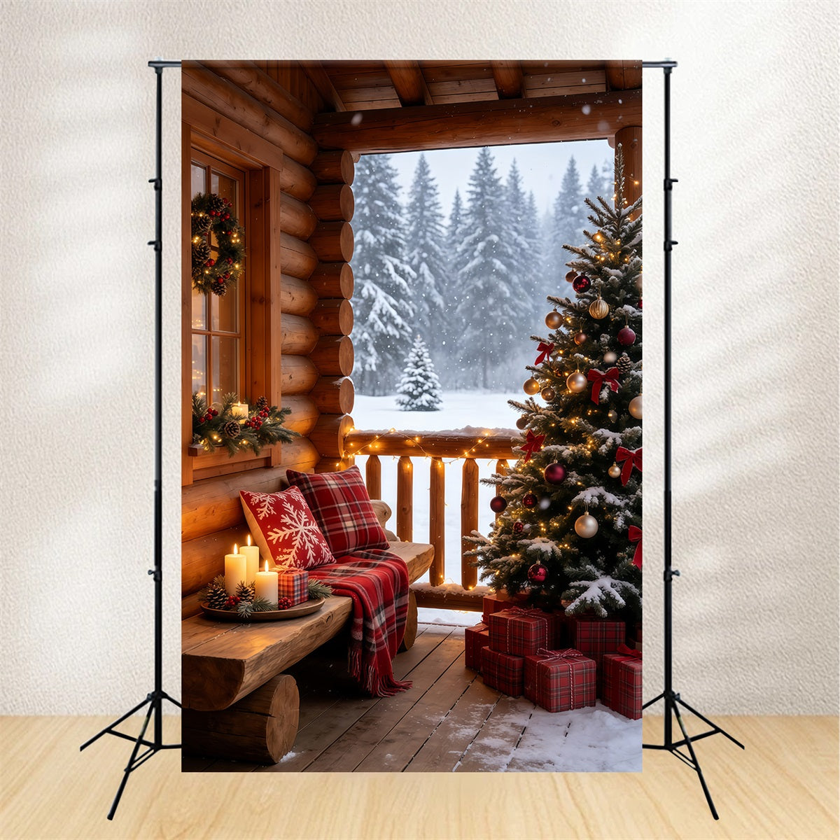Décor De Noël Rustique Balcon Confortable Sous La Neige Décors De Noël GQ69-69