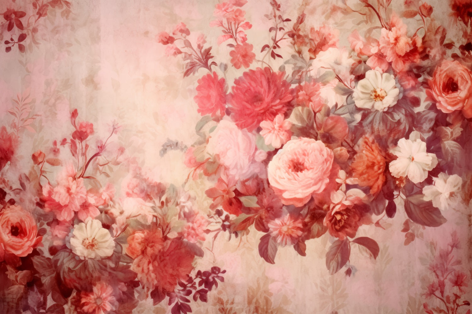 Toile de Fond Beaux-Arts Vintage Rouge Fleur Aquarelle GTY-57