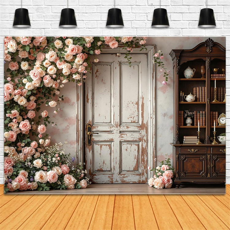 Toile de fond Maternité Porte Rustique Rose Fleurie GTY2-27