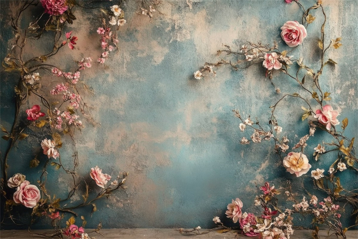 Toile de fond Maternité Vigne de Fleurs Bleues Rustique GTY2-37