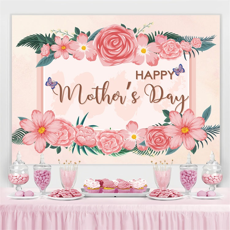 Toile de fond Fête des Mères Cadre de Roses Rose Poudré Personnalisée GTY3-162