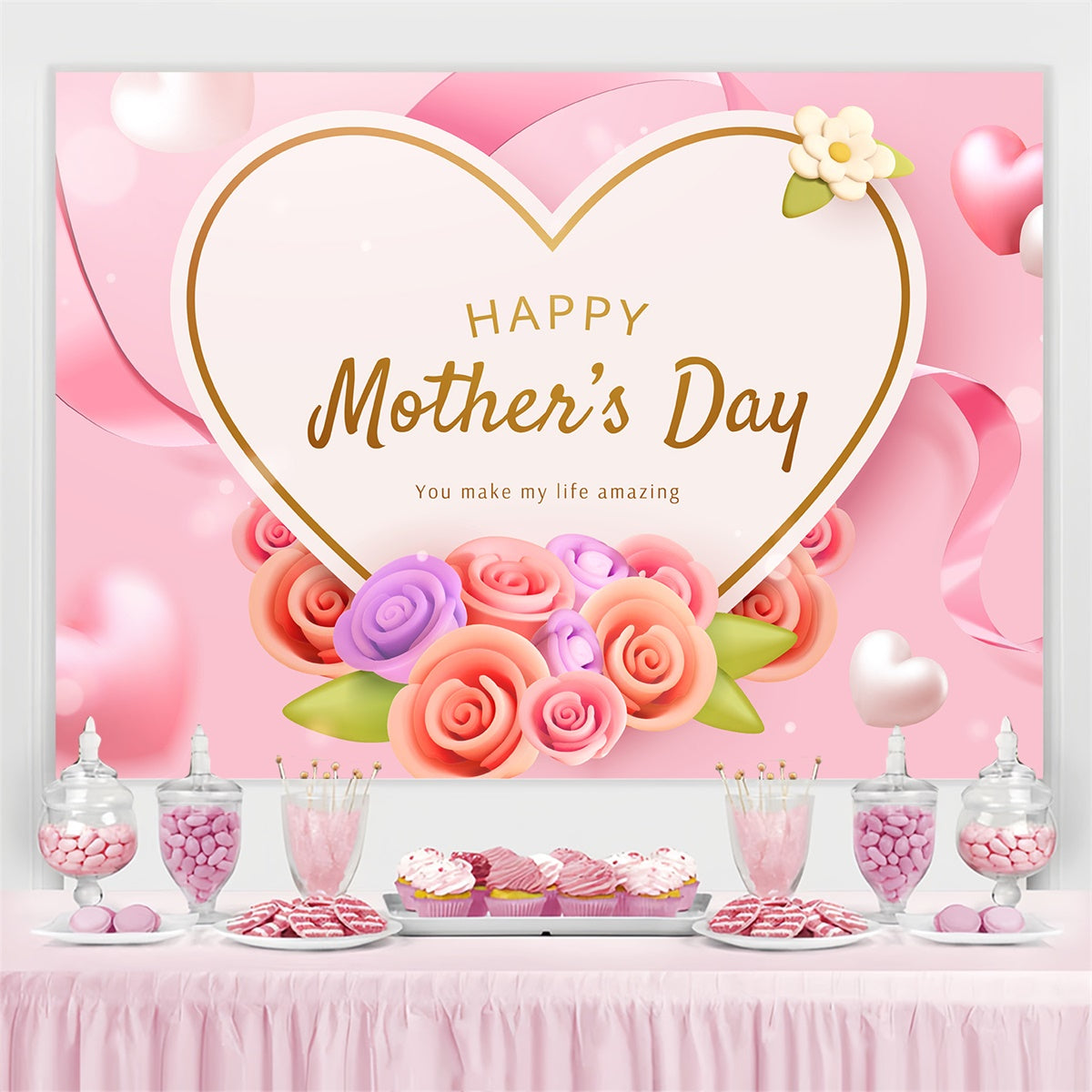 Toile de fond Fête des Mères Chic Pastel Rose Personnalisée GTY3-171