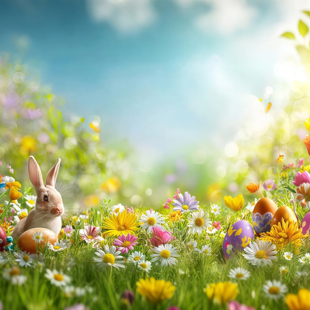 Toile de fond Photo Pâques Prairie Pastel Florale Lapin GTY3-235