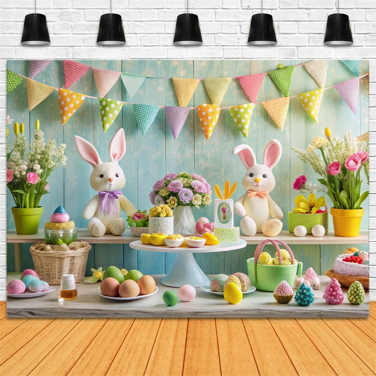 Toile de fond Déco Pâques Lapin Floral Table Festive GTY3-236