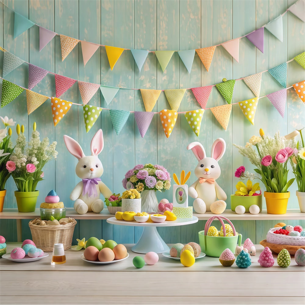 Toile de fond Déco Pâques Lapin Floral Table Festive GTY3-236