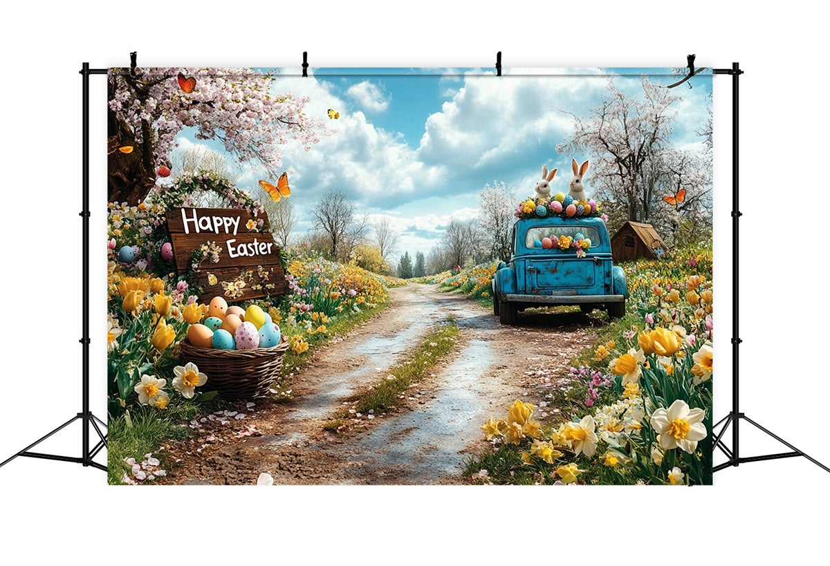 Toile de fond Photo Pâques Camion Rétro Prairie d'Œufs GTY3-245