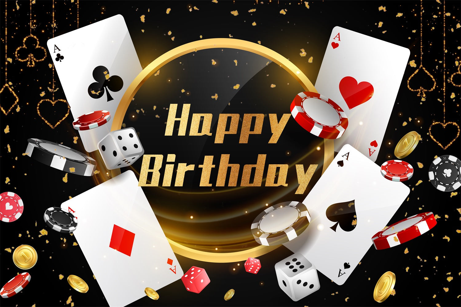 Toile de fond Anniversaire Personnalisé Poker Fête Or GTY3-247