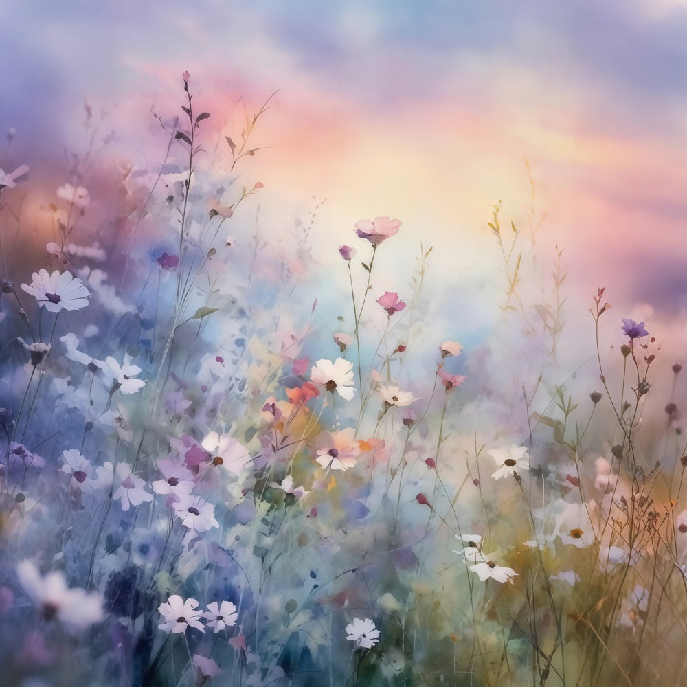 Toile de fond Florale Violette Fantaisie Coucher de Soleil en Fleurs GTY3-26