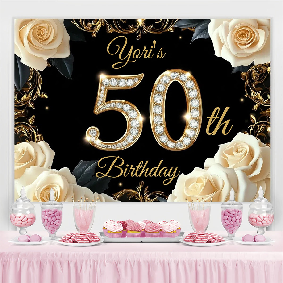 Toile de fond Anniversaire Personnalisée Fleur Étincelante Diamant GTY3-267
