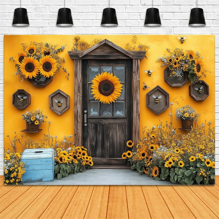 Toile de fond Été Tournesol Porte en Bois GTY3-284