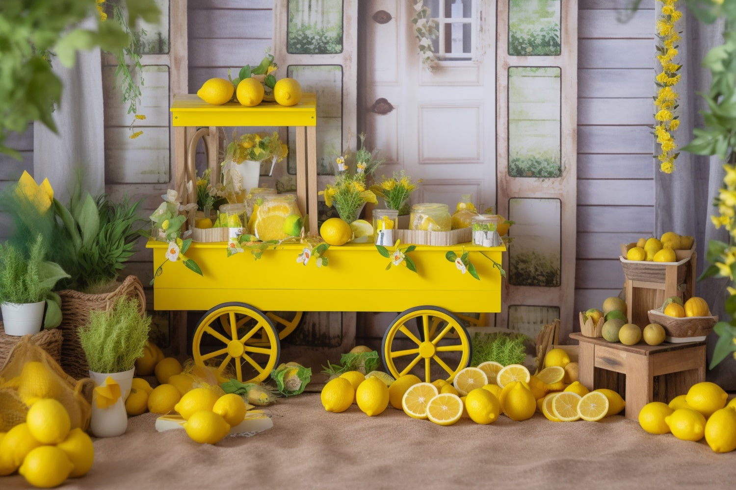 Toile de fond Été Citron Chariot Jaune Campagne GTY3-285