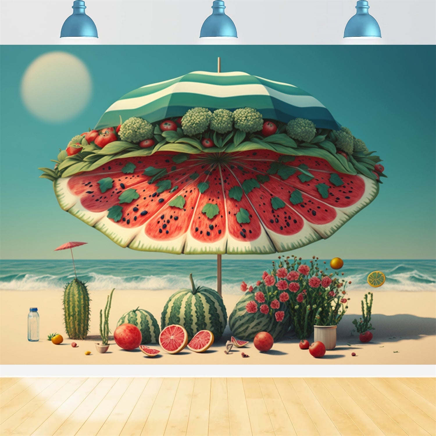 Toile de fond de Plage Été Pastèque Parasol Fruits GTY3-290