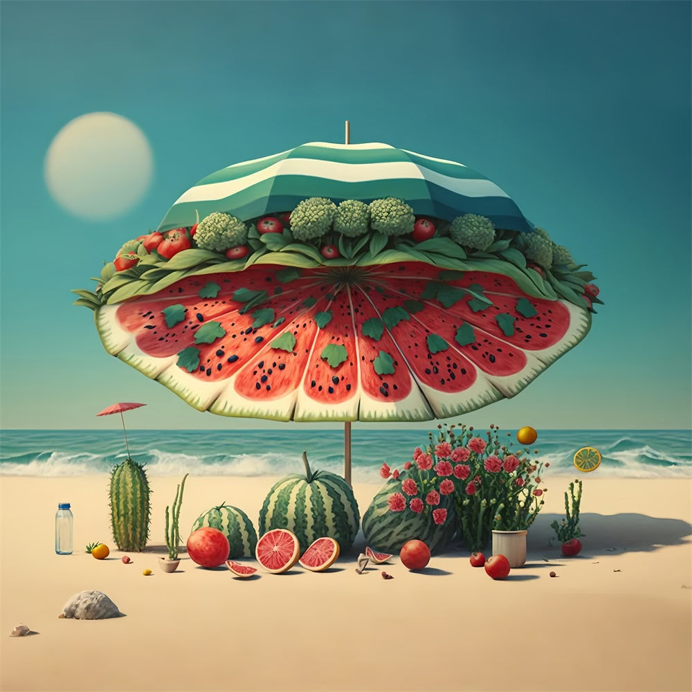 Toile de fond de Plage Été Pastèque Parasol Fruits GTY3-290