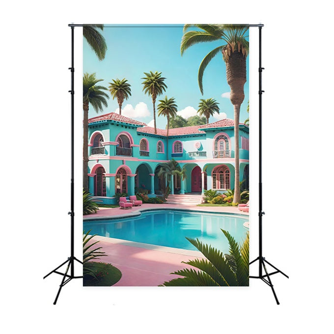 Toile de fond Été Villa Palmier Piscine GTY3-297