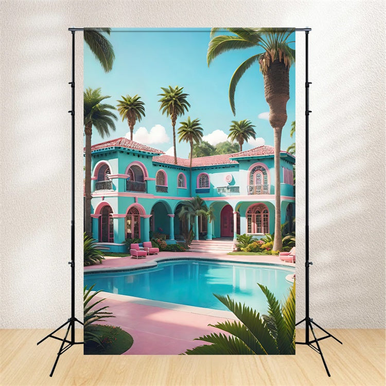 Toile de fond Été Villa Palmier Piscine GTY3-297