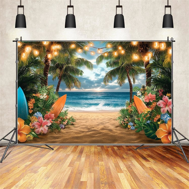Toile de fond de Plage Été Lumières Coucher de Soleil Palmier GTY3-310