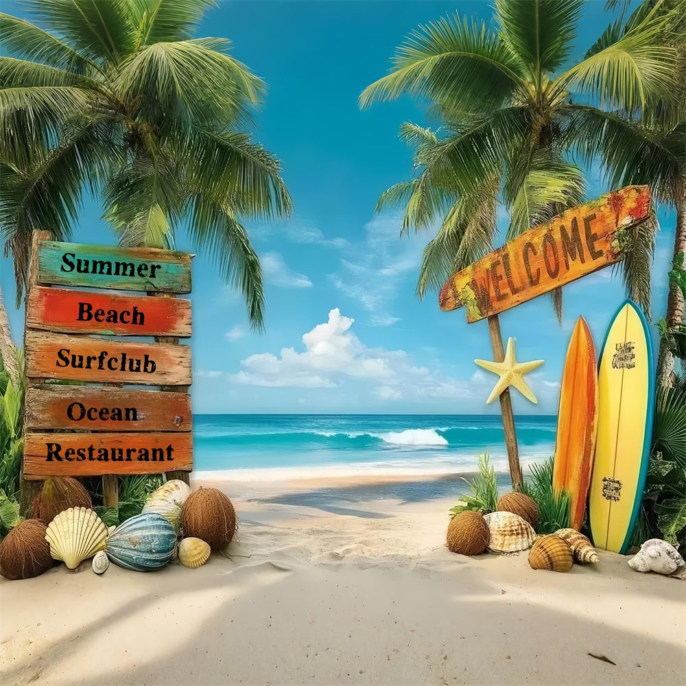 Toile de fond de Plage Été Surf Bienvenue Océan GTY3-312