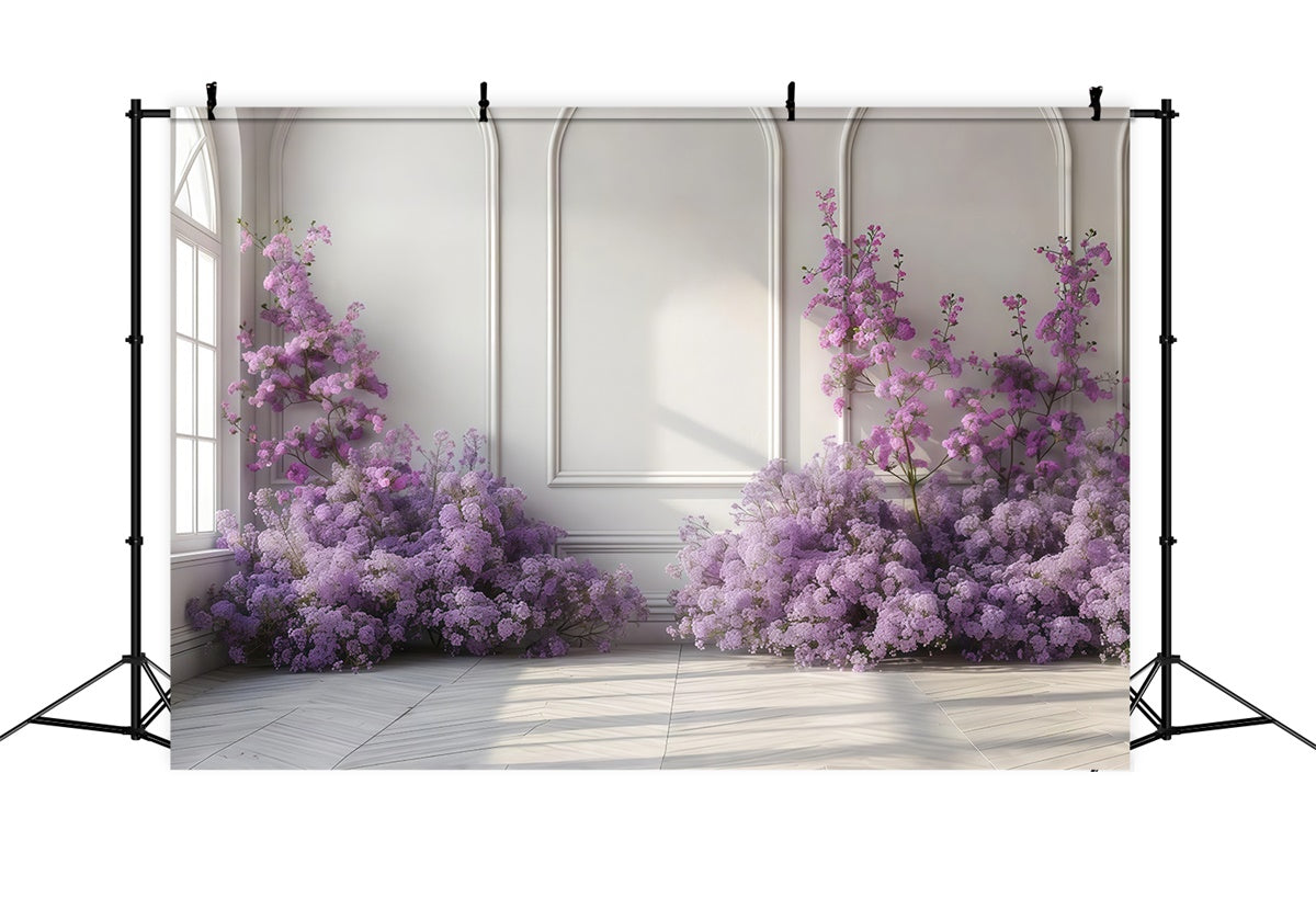 Toile de fond Fleurs Violettes Élégance Mur Blanc Floral Violet GTY3-35