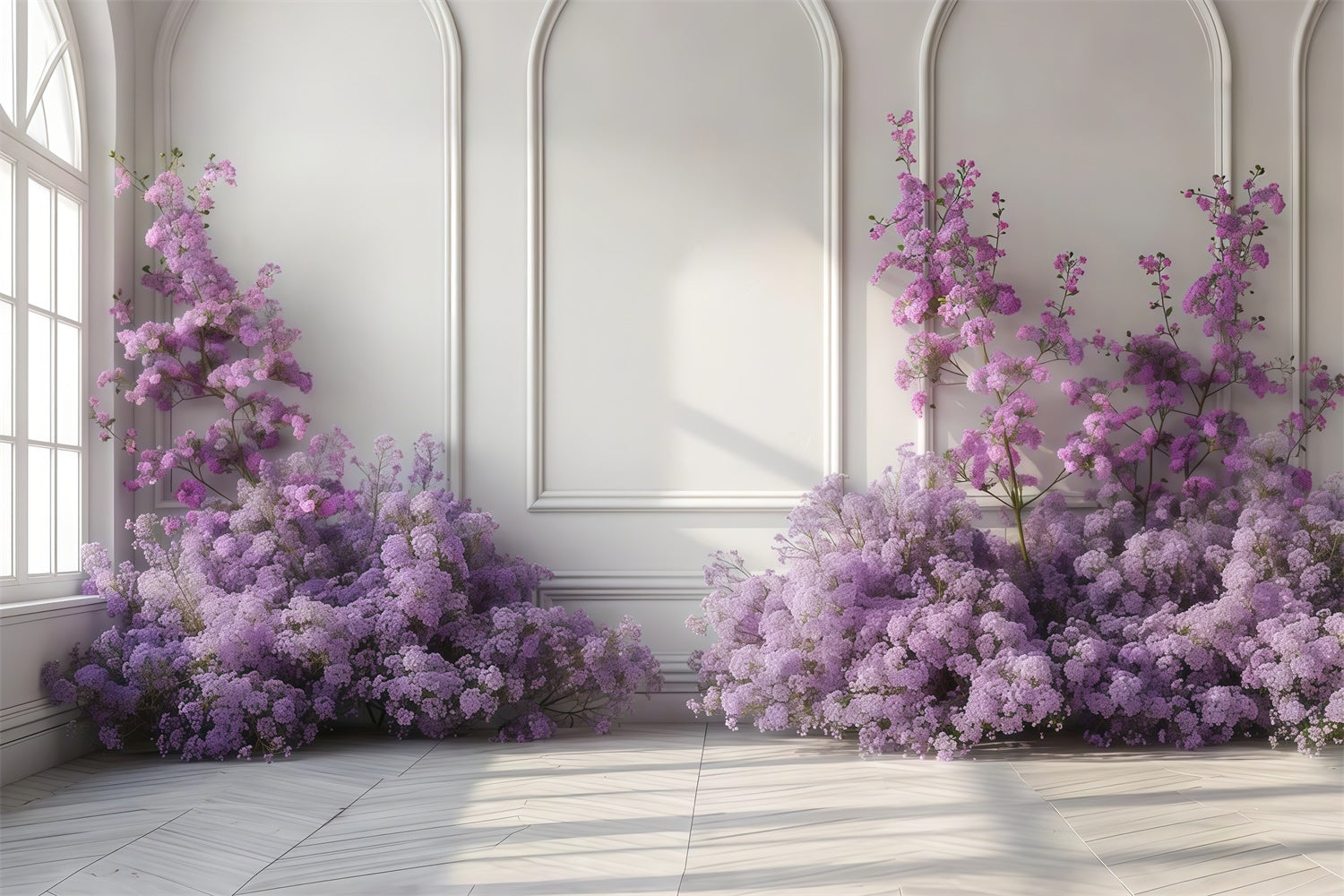 Toile de fond Fleurs Violettes Élégance Mur Blanc Floral Violet GTY3-35