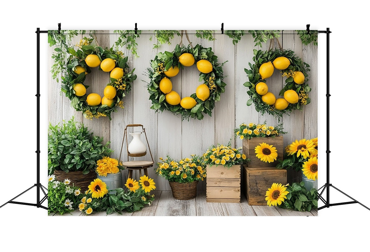 Toile de fond Été Couronne de Citron Tournesol Bois GTY3-374