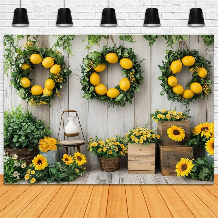 Toile de fond Été Couronne de Citron Tournesol Bois GTY3-374