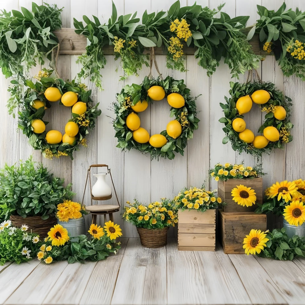 Toile de fond Été Couronne de Citron Tournesol Bois GTY3-374