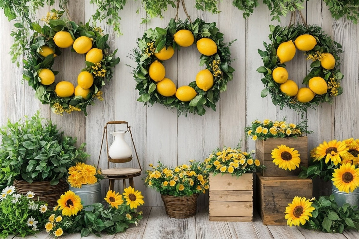 Toile de fond Été Couronne de Citron Tournesol Bois GTY3-374