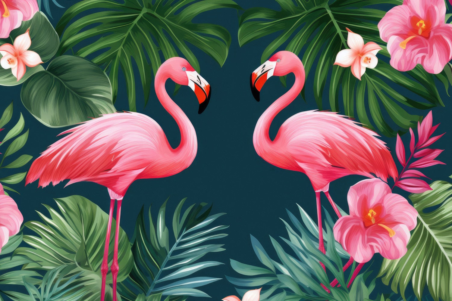 Toile de fond Été Flamant Rose Jungle Feuilles Tropicales GTY3-380