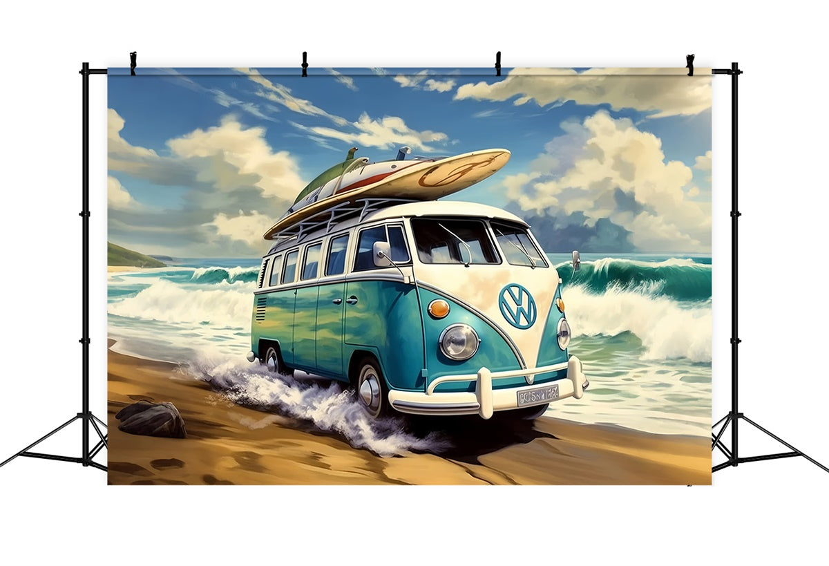 Toile de fond de Plage Été Van Surf Vintage Sable GTY3-382