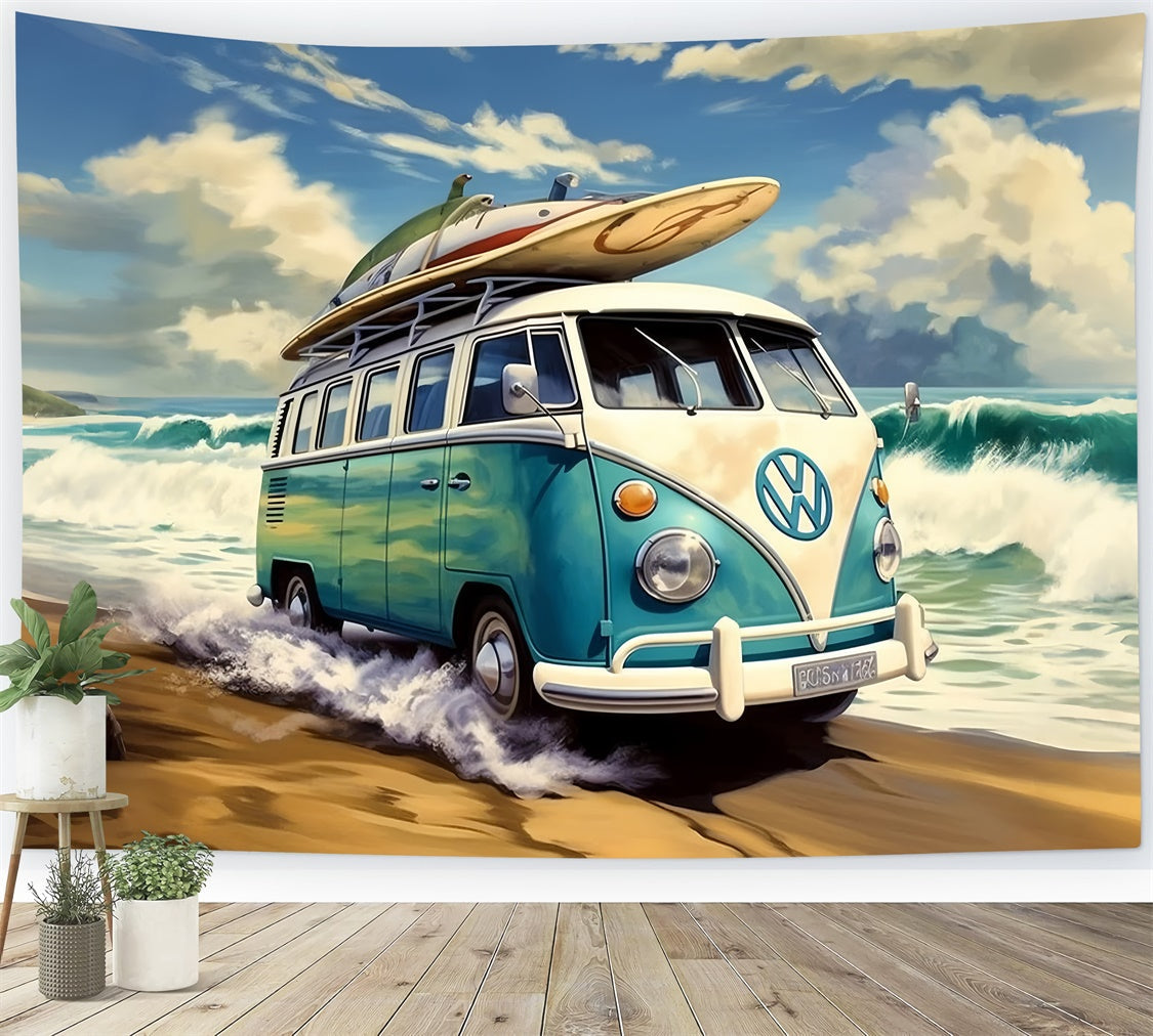 Toile de fond de Plage Été Van Surf Vintage Sable GTY3-382