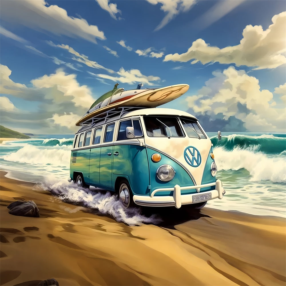 Toile de fond de Plage Été Van Surf Vintage Sable GTY3-382