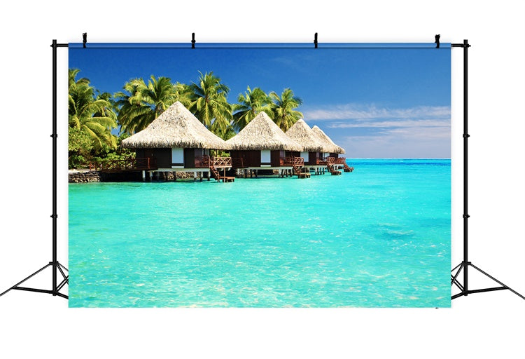 Toile de fond Été Île Tropicale Bungalow sur l'Eau GTY3-383