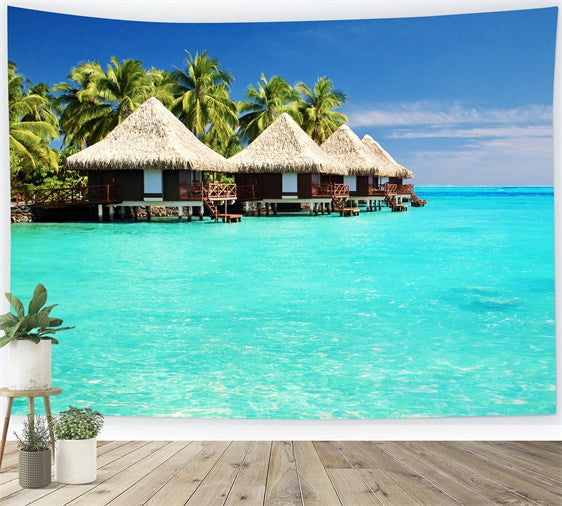 Toile de fond Été Île Tropicale Bungalow sur l'Eau GTY3-383