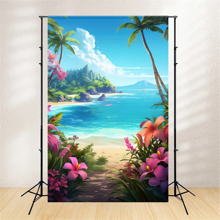 Toile de fond de Plage Été Ciel Bleu Sentier Floral GTY3-385