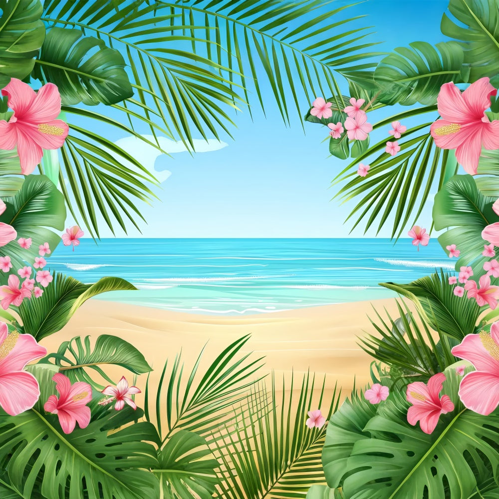 Toile de fond de Plage Été Cadre Fleurs Tropicales GTY3-389