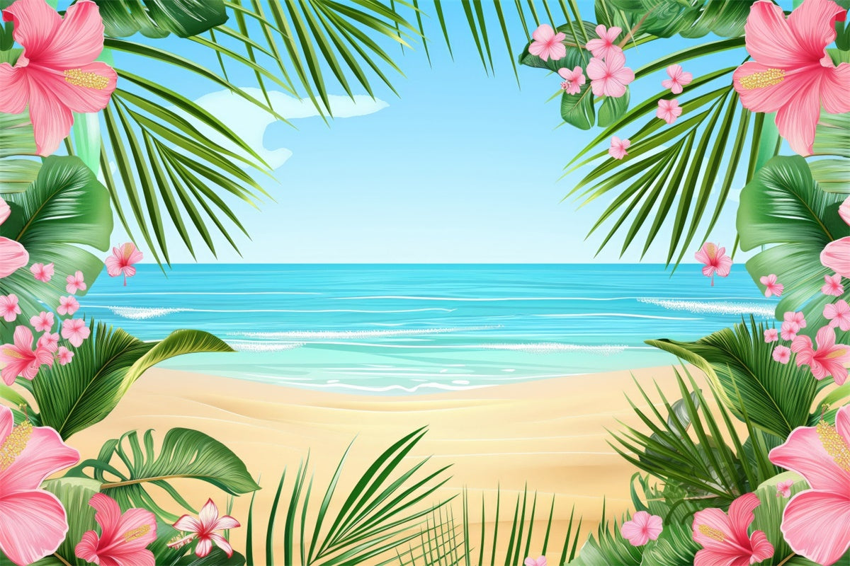 Toile de fond de Plage Été Cadre Fleurs Tropicales GTY3-389