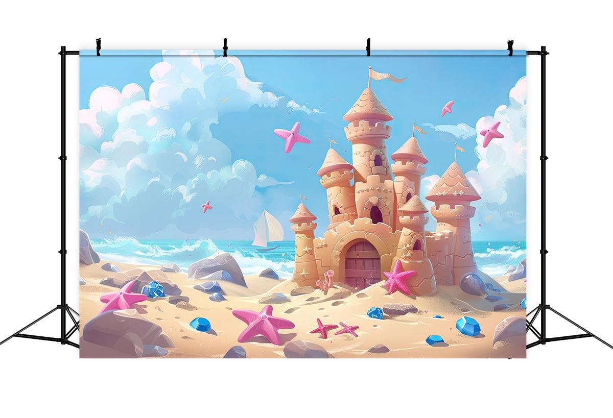 Toile de fond de Plage Été Château de Sable Rêve du Monde GTY3-391