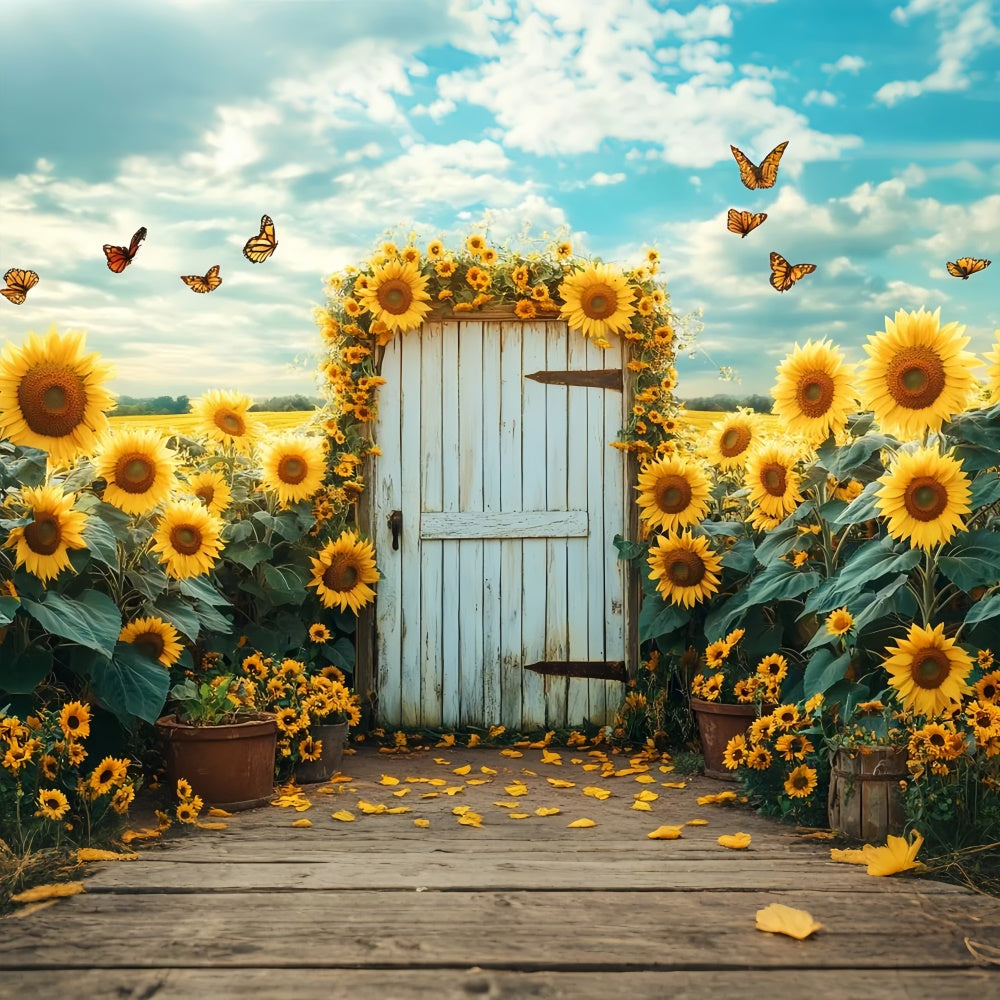 Toile de fond Été Jardin de Tournesols Portail Papillon GTY3-404