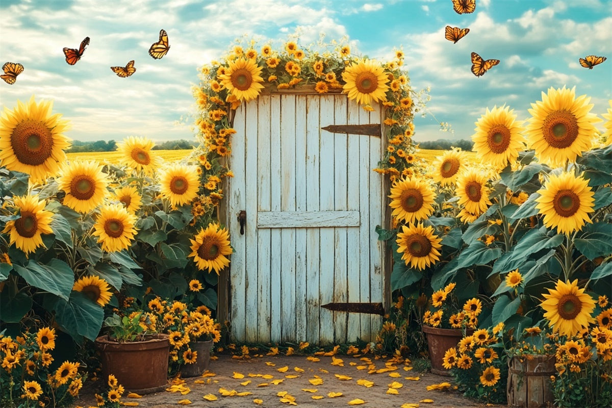 Toile de fond Été Jardin de Tournesols Portail Papillon GTY3-404